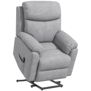 HOMCOM Power Lift Recliner Chair, Electric Lift Chair for Elderly, Overstuffed Linen Fabric Riser and Reclining Armchair with Remote Control, Side Pockets, for Living Room, Grey