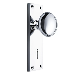Victorian Lock Door Knob on Backplate - Polished Chrome - Pair - Designer Levers