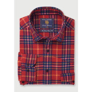 Red, Navy, Yellow and White Check Western Style Brushed Cotton Overshirt