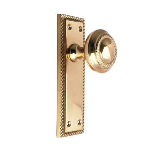 Georgian Latch Door Knob on Backplate - Polished Brass - Pair - Designer Levers