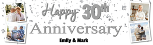 Personalised 30th Wedding Anniversary Banner - Silver Design - Custom Name &amp; 4 Photo Upload