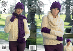 Sweater, Cowl, Hat, Scarf and Fingerless Gloves in King Cole New Magnum Chunky (4279)