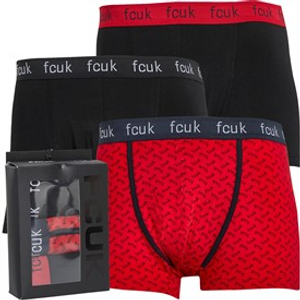 French Connection Mens FCUK Three Pack Boxers Black/Red Print/Black