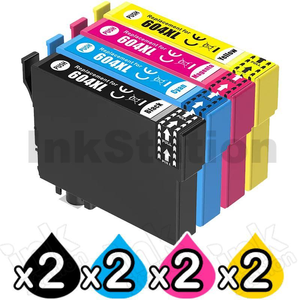 8 Pack Compatible for Epson 604XL High Yield Inkjet Cartridges Combo C13T10H192 - C13T10H492 [2BK,2C,2M,2Y]