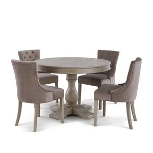 Burleigh 4ft Round Dining Table and 4 Isobel Chairs in Taupe Velvet with Weathered Oak Legs
