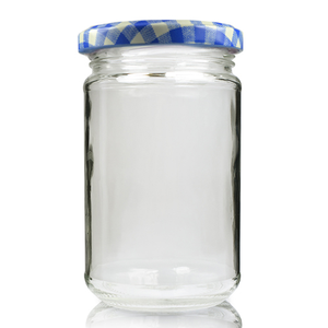 314ml Clear Glass Preserve Jar With Patterned Lid - Blue Gingham
