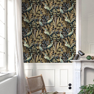Grandeco Ciara Tropical Cranes Black Multi Wallpaper - A63201