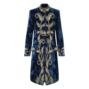 Navy Sovereign Embroidered Crushed Velvet Coat (M)
