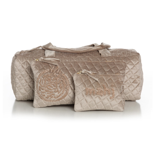 Quilted Velvet Mahjong Bag Travel Set - Taupe