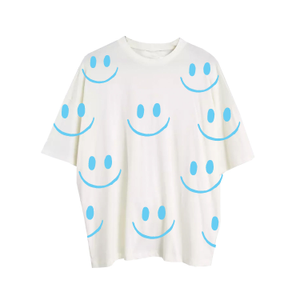 White Blue Smiley Face Tee (L)