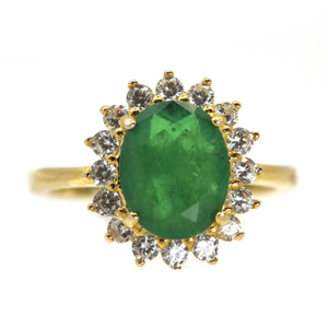 Unique Green Stone Halo Gold Vermeil Ring (L 1/2 (UK))