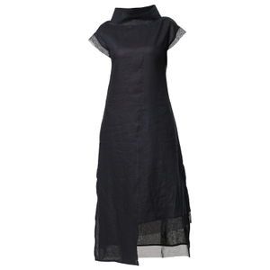 Asymetric Linen Dress In Black (S)