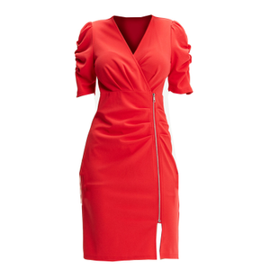 Jersey Dress With Zip Side - Red (L)