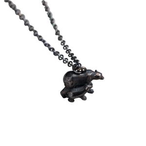Men's Oxidised Sterling Silver Papa Bear Pendant Necklace