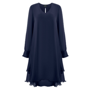 Long Sleeve Navy Wave Hem Dress (M)
