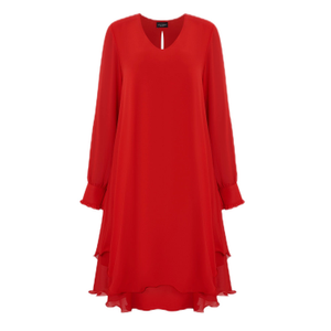 Long Sleeve Red Wave Hem Dress (XL)