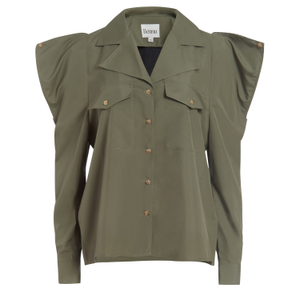 Open Shoulder Button Down, Olive (S)