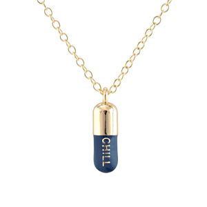 Chill Pill Enamel Necklace Gold Filled & Navy Blue Enamel (16")