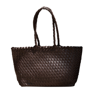 Woven Leather Handbag 'Maura' - Dark Browns