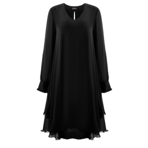 Long Sleeve Black Wave Hem Dress (XXL)