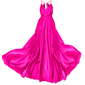 Fuchsia Satin Long Evening Dress Tied Back (M)