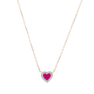 Enamel & Pave Mini Heart - Hot Pink (16")
