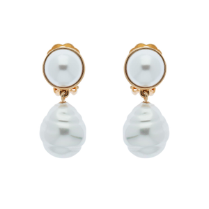 Gold Pearl & Baroque Pearl Clip Earrings
