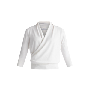 Cropped Sleeve Knitted Wrap Top - White (M)