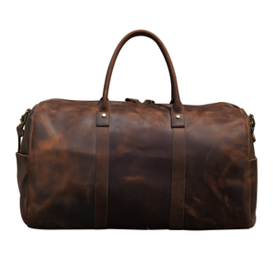 Genuine Leather Holdall - Worn Dark Brown