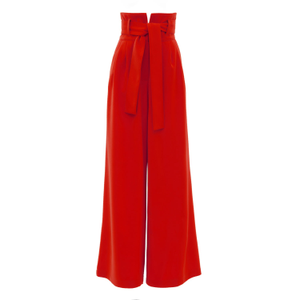 High Waist Long Wide Leg Trousers Red (L)
