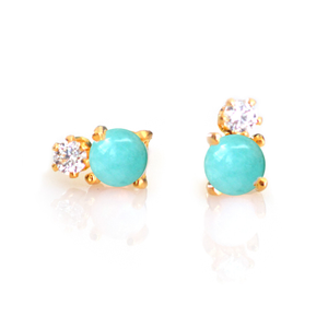 Turquoise & Diamond Doublet Studs (one size)
