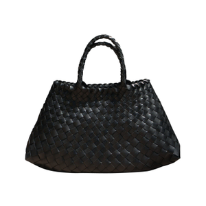 Woven Vegan Leather Tote 'Elisabetta' - Black