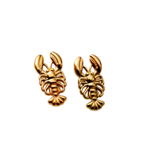Yellow Gold Plated Lobster Stud Earrings