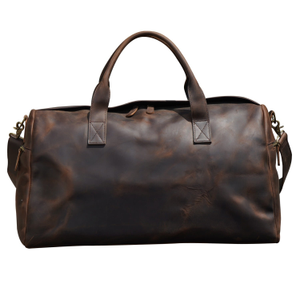 Genuine Leather Weekend Bag - Worn Dark Brown