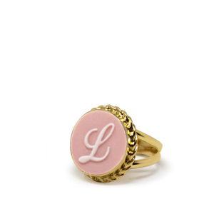 Gold Vermeil Pink Cameo Ring Initial L (Q (UK))