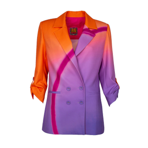 Double-Breasted Digital Print Lilac Jacket (L)