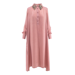 Flared Pink Shirt Dress With Embellishment (M)