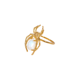 Spider & Moonstone Gold Vermeil Stacking Ring (L 1/2 (UK))