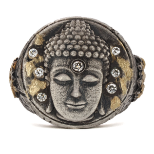 Unique Gold And Diamond Buddha Ring - Silver (one size)