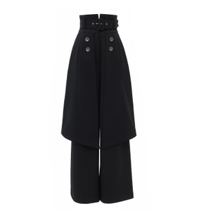 Wide Leg Trousers With Skirt Overlay Black (S)