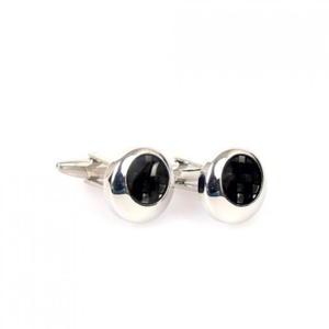 Circle Chequered Design Cufflink - Silver Black