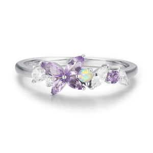 Monarch Butterfly Amethyst Opal Ring White Gold Vermeil (R 1/2 (UK))