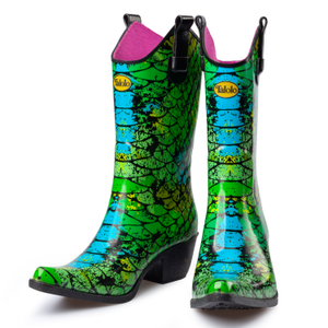 Peacock Green & Blue Cowboy Boot Welly (6 UK)