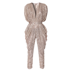 Saddie Champagne Draped Sequinned Jumpsuit (XS)