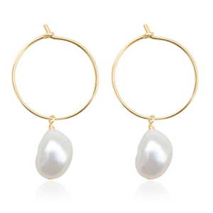 Elle Thin Hoop Pearl Drop Gold Filled Earrings