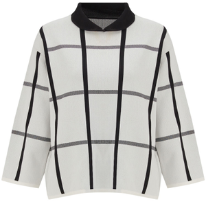 Gemma Knit Blouse Peter Pan Collar Geometric Pattern - Ecru/Black (M)
