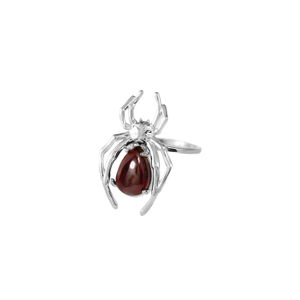 Silver Spider & Garnet Stacking Ring (P 1/2 (UK))