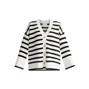 Paisie Striped Ribbed Cardigan In White & Black (S/M)
