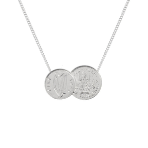 Irish & Scottish Double Coin Pendant & Chain In Silver