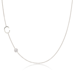 Monogram Necklace With Diamond - White Gold - 16" (Letter R)
